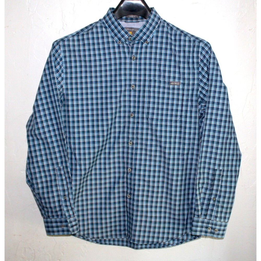 Eddie Bauer long sleeve Shirt Men M blue plaid casual outdoors